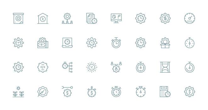 eficiencia diseño íconos presentando 32 en Delgado línea estilo icono paquete para varios temas vector