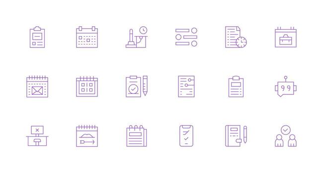 tarea icono conjunto con 18 mínimo línea gráficos de múltiples fines icono paquete para plantillas vector