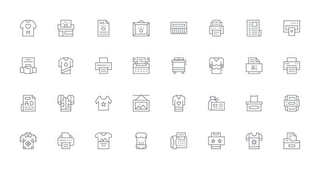 Print Icon Set with 32 Thin Line Graphics Well-Structured Icons for Creative Use vector
