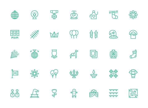 Regular Clean Line Icons from Decoration Set with 35 Vectors Multi-Style Icon Collection