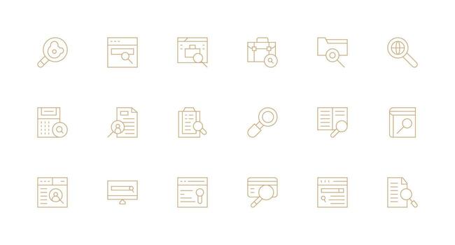 18 Minimal Line Icons for Lookup Graphics Style Icon Set vector