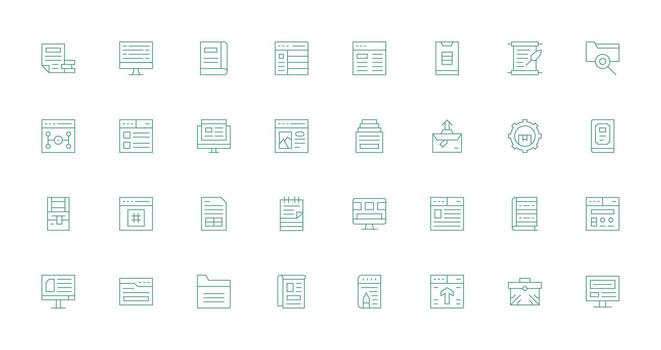 contenido administración conjunto con 32 Delgado línea íconos bien estructurado íconos para creativo utilizar vector