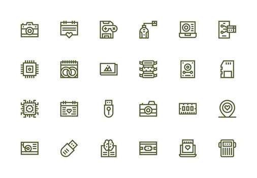 24 grueso línea línea vectores para memoria tema web icono colección