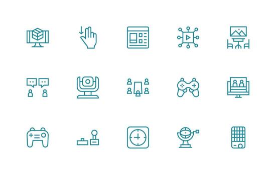 Interactive Icon Set with 15 Regular Line Graphics Icon Set for Apps vector