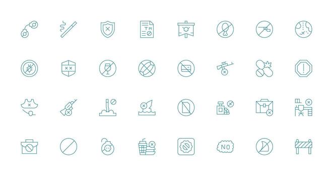 prohibido diseño íconos presentando 32 en Delgado línea estilo digital icono colección vector