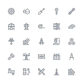 25 Icons for Engineering in Medium Stroke Outline Format Pixel Perfect Icon Set vector