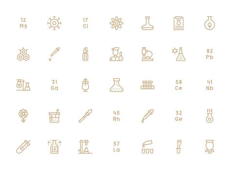 Chemistry Icon Set with 35 Regular Clean Line Graphics Web and App Icon Pack Collection vector