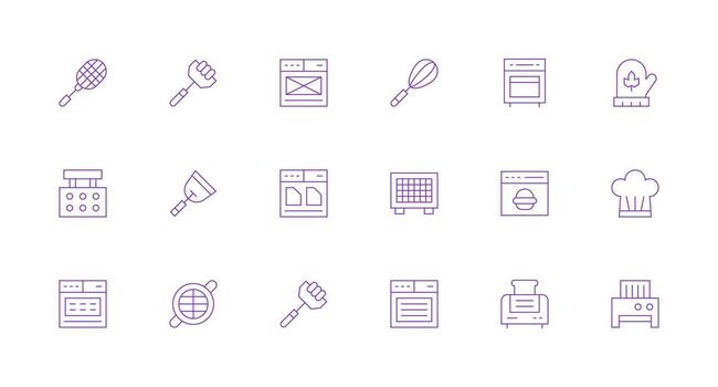 Bake Design Icons featuring 18 in Minimal Line Style Reusable Icon Set vector