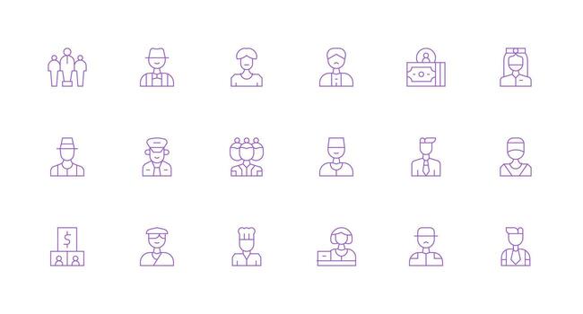 Staff Design Icons featuring 18 in Minimal Line Style Interface Icon Collection vector