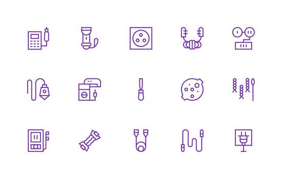 Cord Icon Collection with 15 Regular Line Designs Icon Set for Web vector