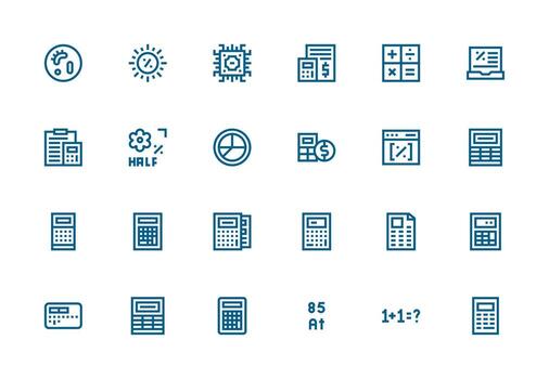 Thick Line Line Style Calculation Icons with 24 Vectors Complete Icon Bundle for Web Design