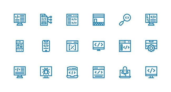 18 Coding Icons in Strong Stroke Line Aesthetic Core Icon Collection for Daily Tasks vector