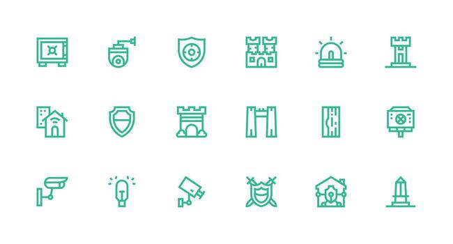 Security System Icon Collection with 18 Strong Stroke Line Designs Clean Icon Collection for Web Use vector
