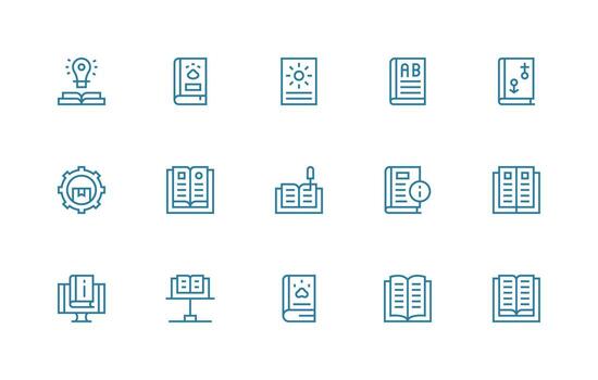 Manuals featuring 15 Icons in Regular Line Design Compact Icon Pack vector