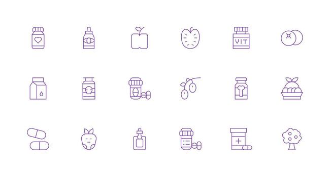 18 Minimal Line Vectors for Vitamins Theme Sharp Icons for Presentations