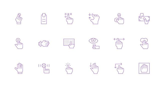 dedo presentando 18 íconos en mínimo línea diseño básico icono serie vector