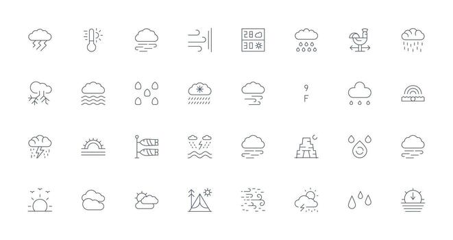 32 Thin Line Icons for Forecast Graphics Multi-Style Icon Collection vector