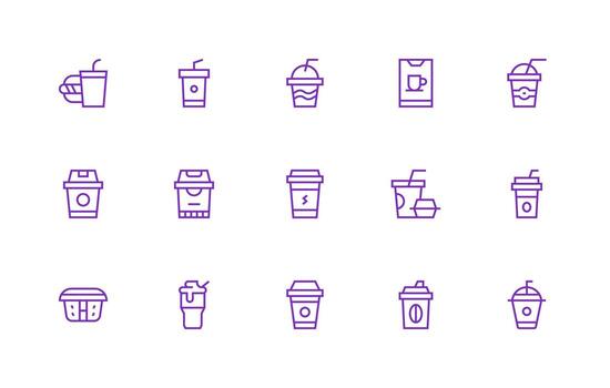 Paper Cup Icon Collection with 15 Regular Line Designs High-Resolution Icons for Any Platform vector