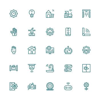medio carrera contorno estilo automatización íconos con 25 vectores mínimo icono paquete
