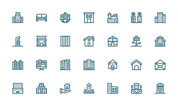 28 Icons for Real Estate in Bold Line Format Flexible Icon System for Web Interfaces vector