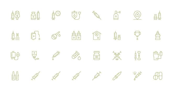Injection Visual Pack containing 32 Thin Line Icons Layout Icon Collection vector