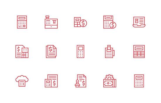 contabilidad software conjunto con 15 regular línea íconos multi-estilo icono colección vector