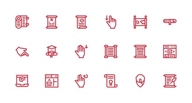 Desplazarse icono conjunto con 18 fuerte carrera línea gráficos profesional icono conjunto vector