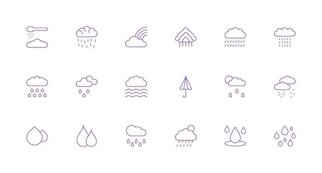 18 íconos para llovizna en mínimo línea formato icono conjunto para proyectos vector