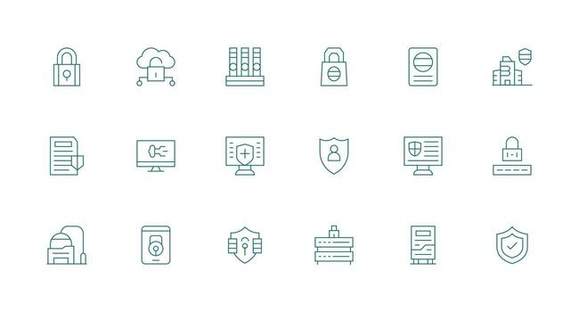 18 Icons for Cybersecurity in Minimal Line Format Organized Glyph Icons for Fast Design vector