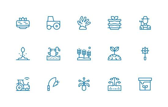 Soil Icon Set with 15 Regular Line Graphics Complete Icon Set for Mobile Apps vector