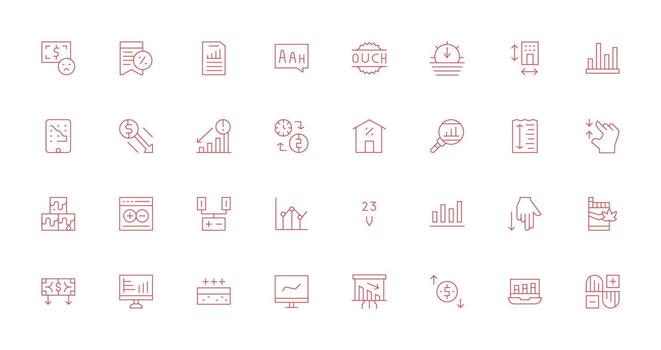 32 Delgado línea íconos para disminución gráficos todas dispositivo compatible icono conjunto vector