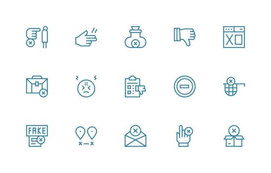 Reject Design Icons featuring 15 in Regular Line Style Style Icon Set vector