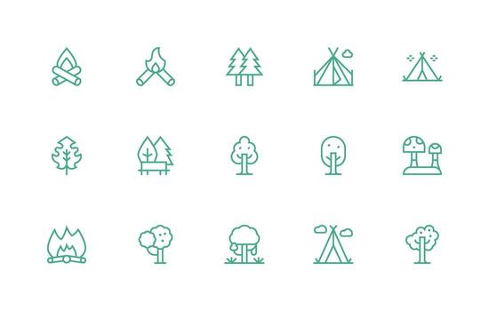Woodland Icon Set with 15 Regular Line Graphics Quick Access Icons for UI Development vector