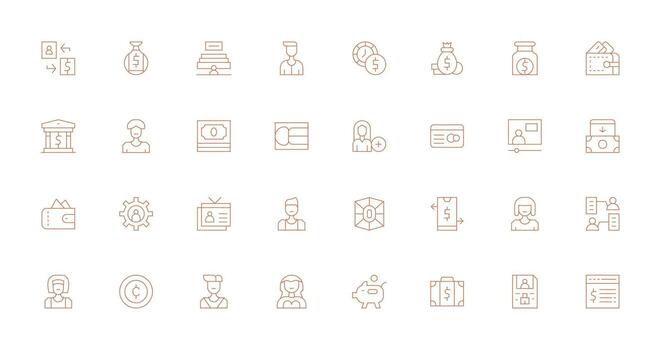 Account Icon Set with 32 Thin Line Graphics Interface Icon Collection for Daily Projects vector