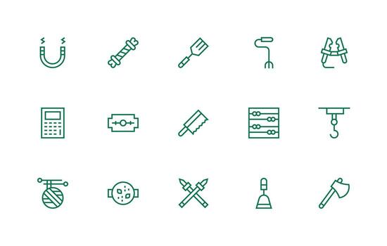 regular línea estilo herramienta íconos con 15 vectores diseño Listo icono conjunto para equipos
