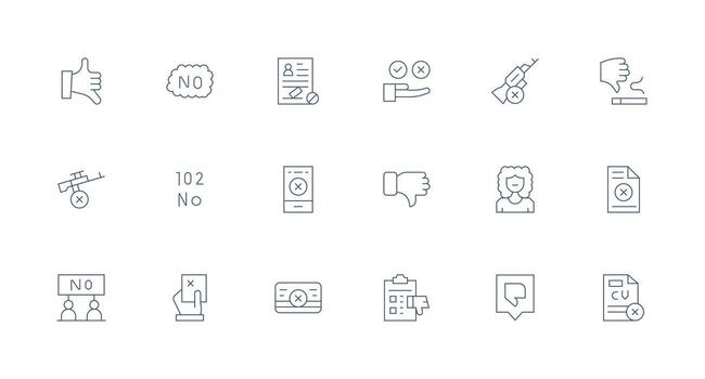 Refusal Visual Pack containing 18 Minimal Line Icons Flat Icon Set vector