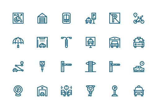 Parking Visual Pack containing 24 Thick Line Line Icons Flexible Icon System for Web Interfaces vector