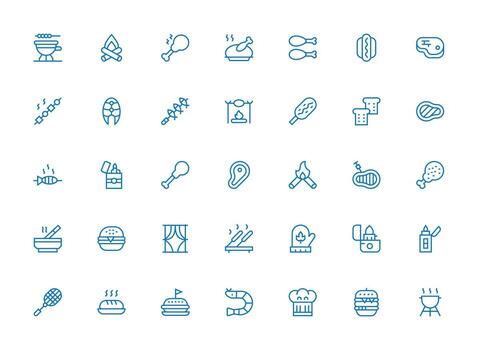 35 Regular Clean Line Icons for Grill Graphics Pixel Perfect Icons for Modern Apps vector