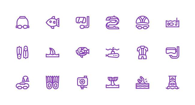 Underwater Icon Set with 18 Strong Stroke Line Graphics Essential Icon Collection vector