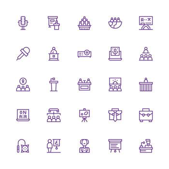 Conference Design Icons featuring 25 in Medium Stroke Outline Style Minimal Icon Set for Interface Projects vector