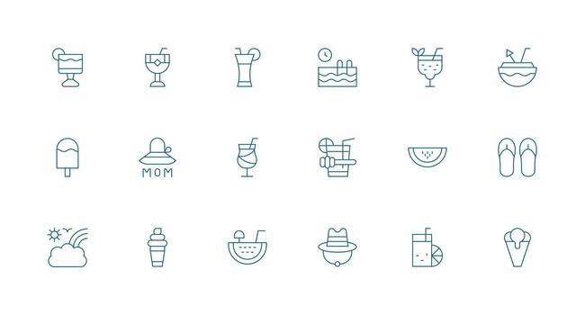 Summertime Visual Pack containing 18 Minimal Line Icons UI-Ready Icon Collection vector