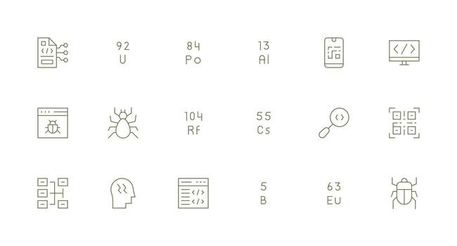 18 código íconos en mínimo línea estético usuario interfaz íconos para digital productos vector
