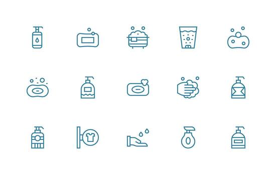 15 Icons for Soap in Regular Line Format Display Icon Pack vector