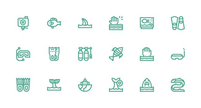 Strong Stroke Line Style Underwater Icons with 18 Vectors Balanced Icon Set for Functional Design