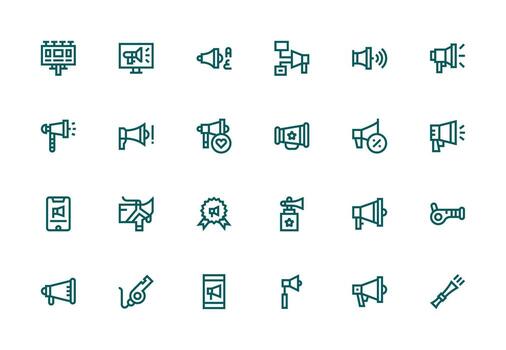 Megaphone Design Icons featuring 24 in Thick Line Line Style Reliable Icons for All Interfaces vector