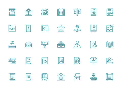 Library Visual Pack containing 35 Regular Clean Line Icons Compact Icon Set vector