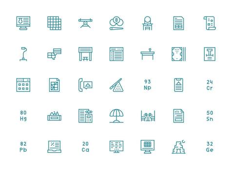 Table featuring 35 Icons in Regular Clean Line Design User Interface Icons for Digital Products vector