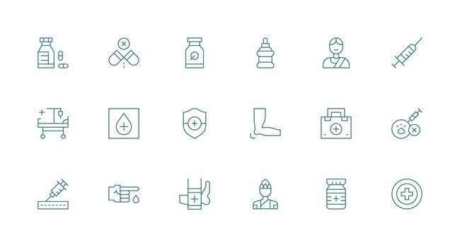 mínimo línea estilo tratamiento íconos con 18 vectores completar icono haz para web diseño