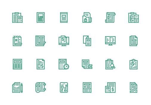 Spreadsheet including 24 Thick Line Line Illustrations Complete Icon Set for Mobile Apps vector