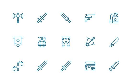 Combat featuring 15 Icons in Regular Line Design Detailed Icon Collection for Design Systems vector